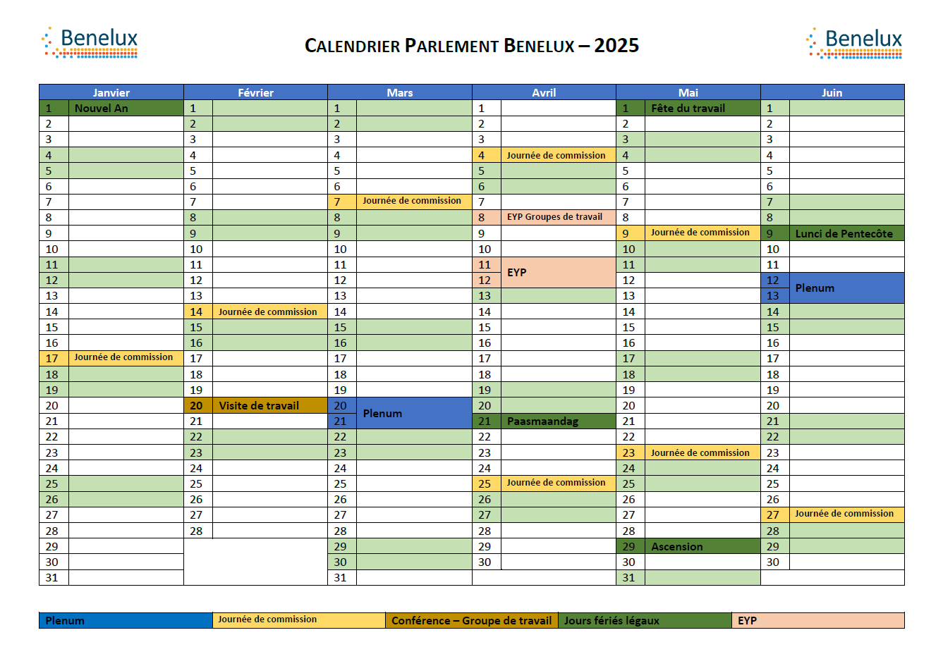 Calendrier annuelle 2025